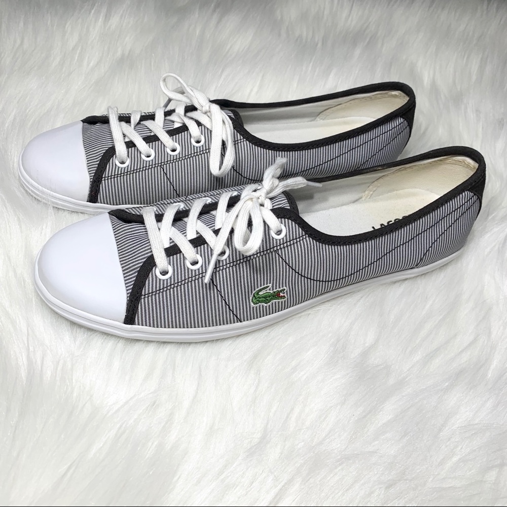 SOLD-Lacoste Pinstripe Canvas Lace Up Sneakers - Picture 4 of 8